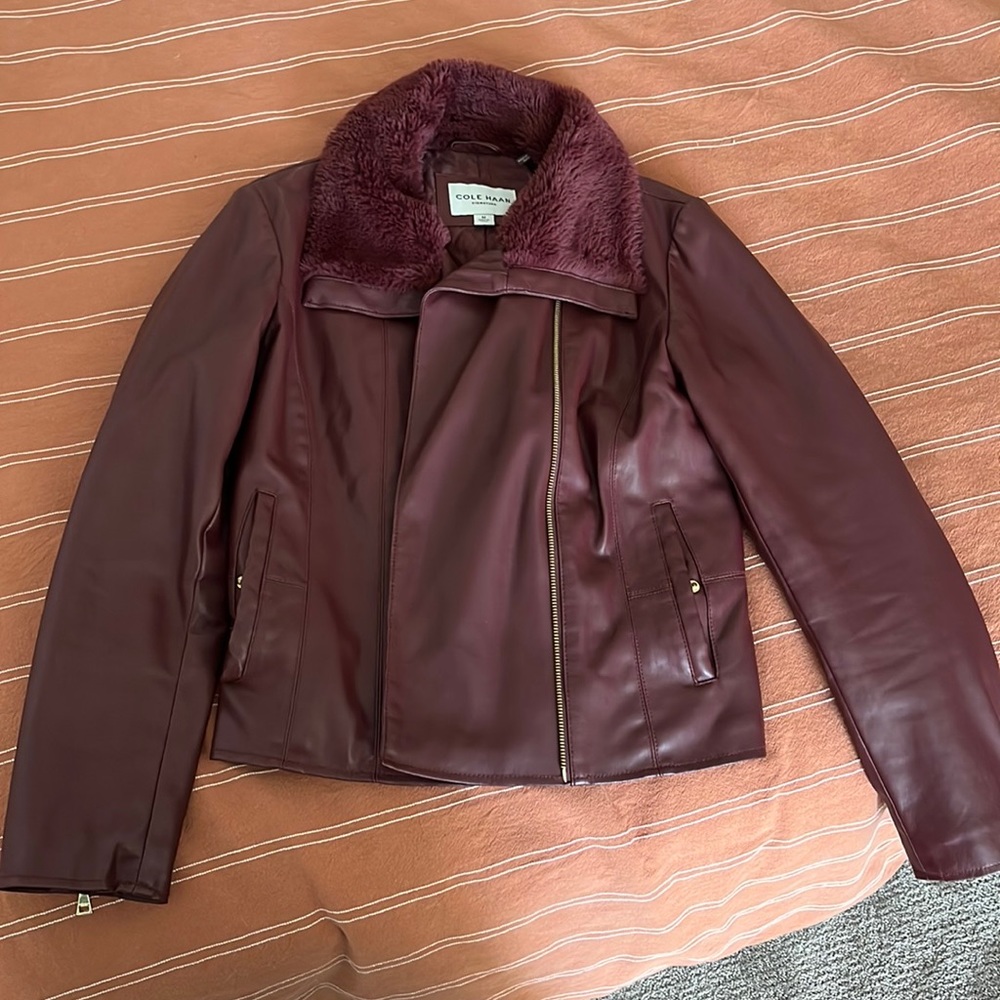 Perfect condition faux leather maroon jacket